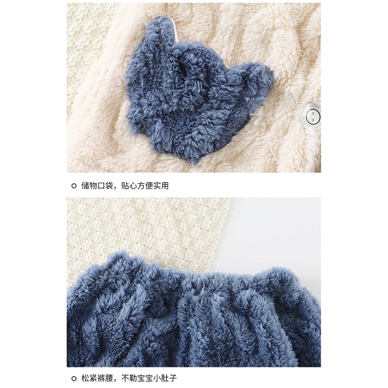 Bộ Đồ Ngủ Tay Dài Dày Dặn Có Túi Dành Cho Trẻ Em 80-160cm