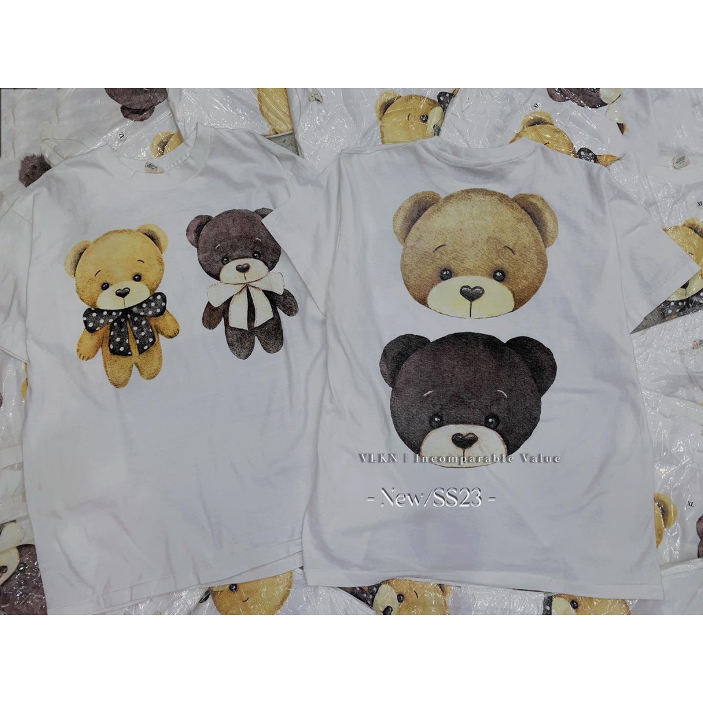 Áo u.k 2 đầu gấu đeo nơ 2 mặt