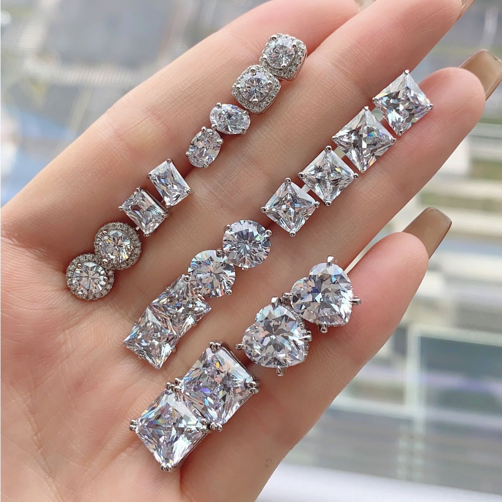 Bông Tai S925Bạc 925 Đính Đá Zircon 6-10mm Thời Trang Cao Cấp Cho Nữ