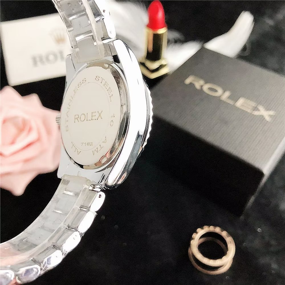 Đồng Hồ Rolex Mặt Tròn Đính Kim Cương Dây Da Thép Không Gỉ Thời Trang Cho Cặp Đôi