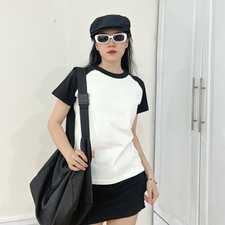 Baby tee raglan trơn basic áo thun phối màu chất cotton