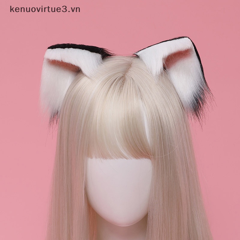 Kẹp Tóc Hình Tai Mèo Phối Lông Hóa Trang Lolita