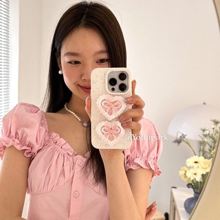 FXDAZI Ốp Điện Thoại Dẻo Họa Tiết Trái Tim / Nơ Phối Ren Dễ Thương Cho iPhone13 11 / 12I Iphone 11 14ProMax