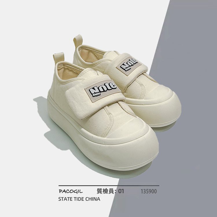 Giày Thể Thao Cao Su Mũi Tròn Đế Thấp 3-5cm Quai Dán Thời Trang