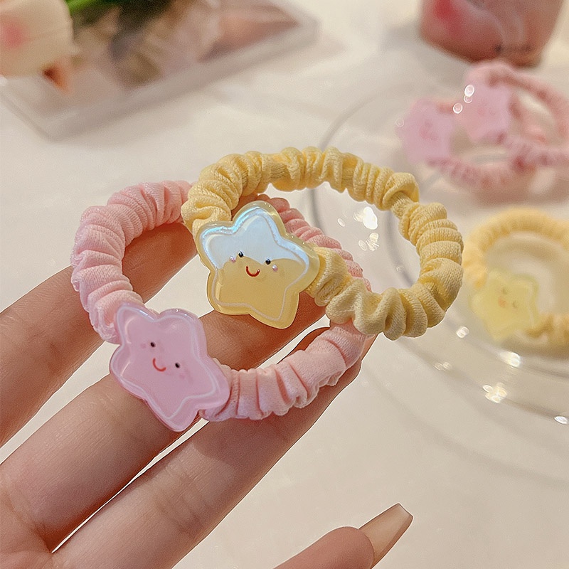 Dây Buộc Tóc Cao Su Bọc Da Họa Tiết Ngôi Sao Nhỏ Phong Cách Hàn Quốc Cho Bé Gái