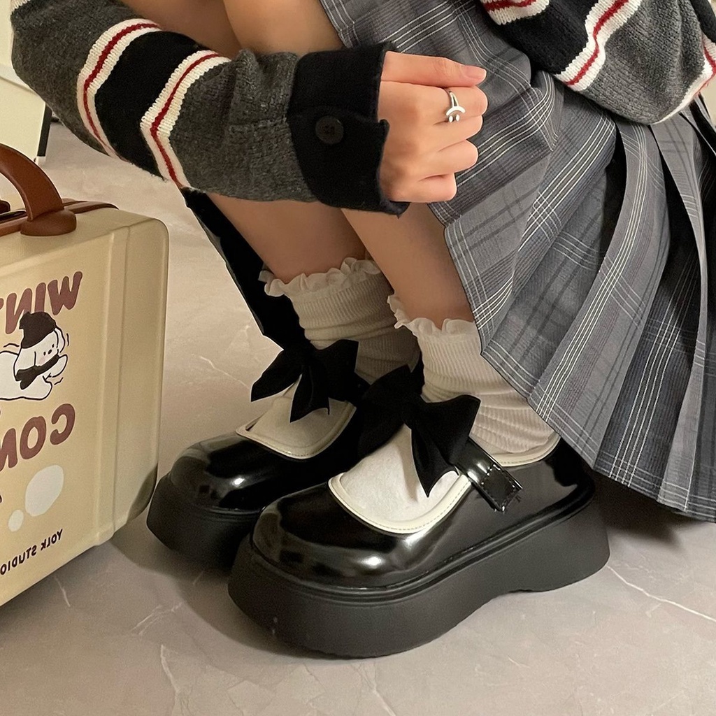 HHH Giày Mary Jane Lolita đế cao 4cm Giày Búp Bê Đế da mềm đế êm thời trang 2023NEW Cho Nữ