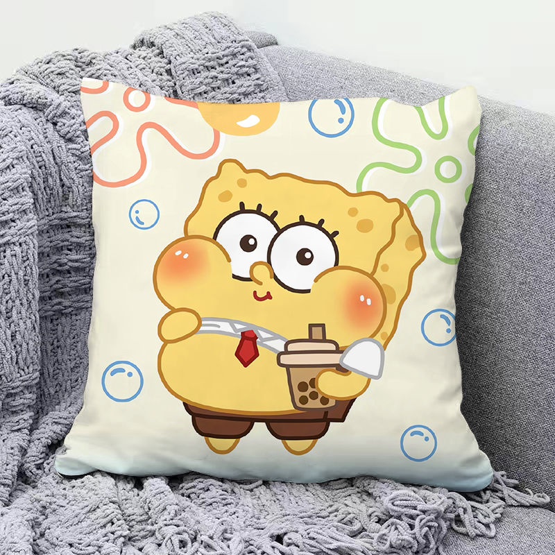 Vỏ Gối Hình Vuông 40 * 40 / 45 * 45 In Họa Tiết Hoạt Hình spongebob Trang Trí Phòng Khách