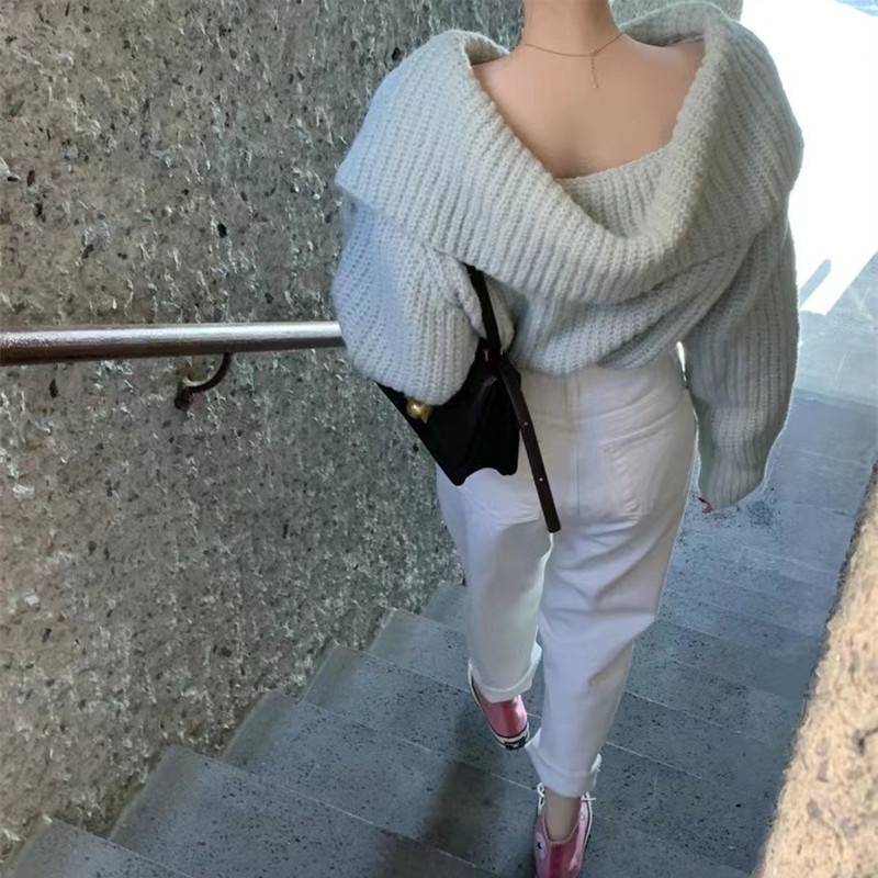 Áo Sweater Trơn Tay Dài Dáng Rộng Phong Cách Thời Trang Retro