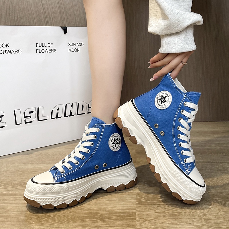 Giày vải nữ sinh cao trên dày đáy giày nhỏ màu trắng tăng chiều cao giày ban thường giày