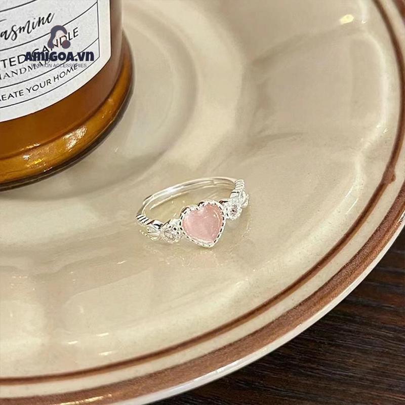 ✨✨Nhẫn Hở Hình Trái Tim Đính Đá Zircon Mắt Mèo Thời Trang Cho Nữ