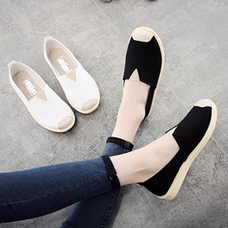 Giày lười vải canvas đế bằng thoáng khí chống trượt phong cách mới cho nữ