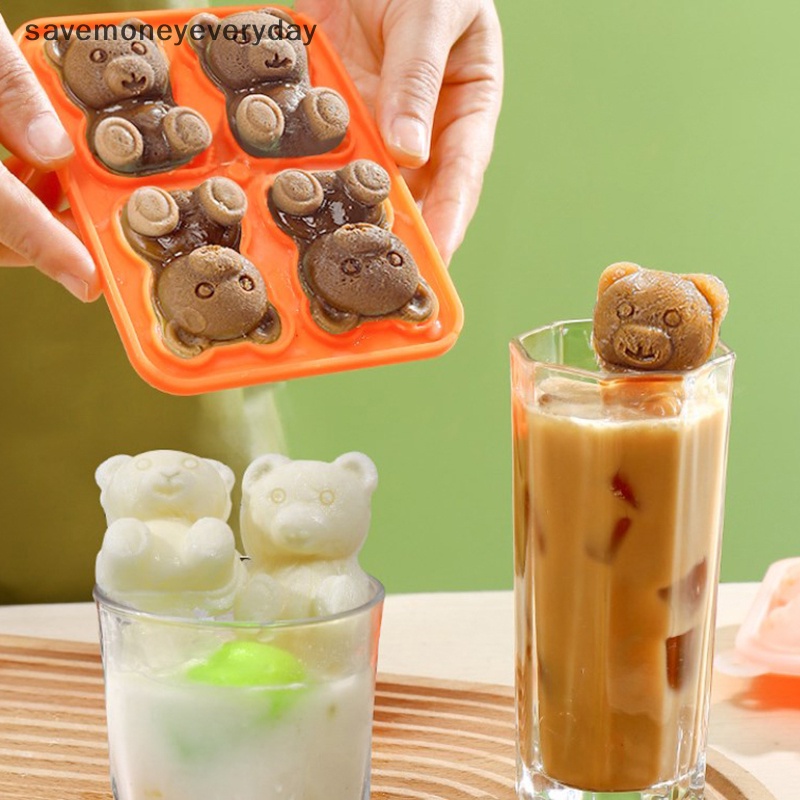 Khuôn làm đá hình gấu dễ thương chống bắn tung tóe và dễ rơi ra cho tủ lạnh có hộp đựng khay làm đá hình gấu dễ thương boutique