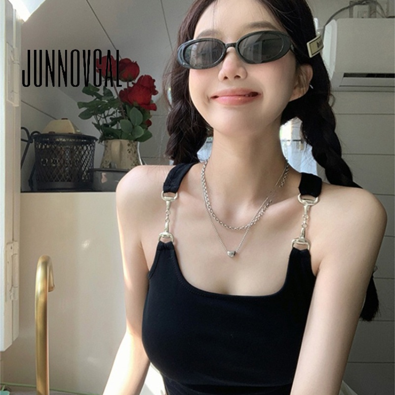 Junnovgal ladies 2023 thời trang mới cotton đen không tay áo tăng gợi cảm
