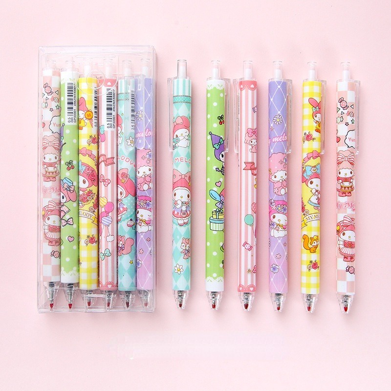 Set 6 Bút Mực Gel Ngòi Bút 0.5Mm Màu Đen Thời Trang Bộ 6 bút gel thời trang đen 0,5mm
