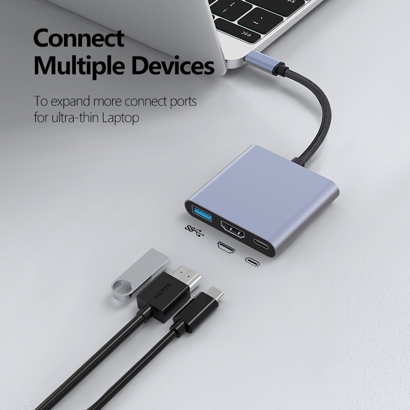 3in1 multi-function usb c docking station type c to hdmi 4k pd usb 3.0 c usb-c dock type-c hub adapter for laptop switch phone tablet