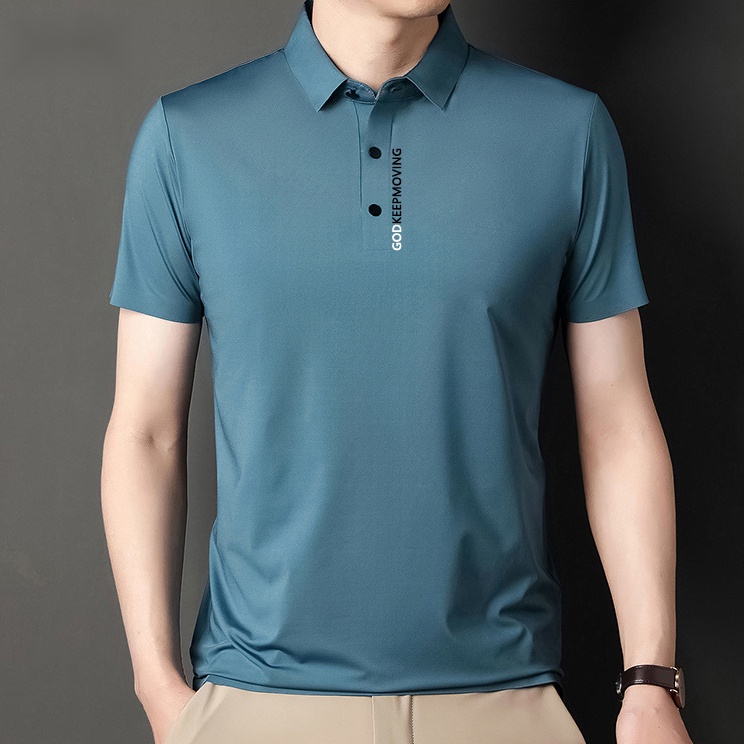 Áo Thun Polo Tay Ngắn Dáng Rộng Vải Lụa Lạnh Nhanh Khô Màu Sắc Trơn Cá Tính Cho Nam