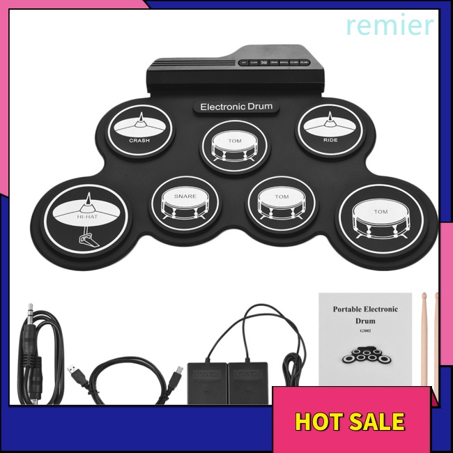 Re folding silicone hand roll usb electronic drum portable practice drum pad kit với drumsticks sustain pedal