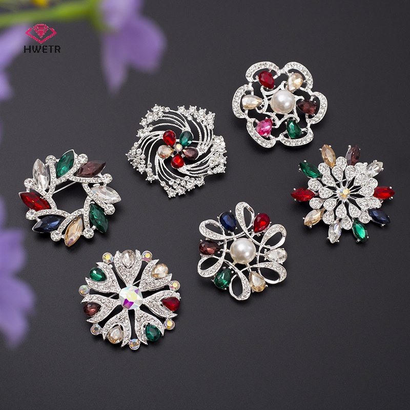 Hwetr phong cách hàn quốc khí chất vitage màu kim cương trâm cài áo rhinestone hoa cho phụ nữ quần áo trang trí ghim phụ kiện mới