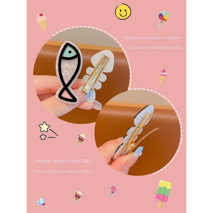 Kẹp Tóc Hình Xương Cá Nhỏ Phong Cách Đại Dương ins Kẹp Tóc Gãy Bên Hông Dopamine Vui Nhộn Cho Bé Gái