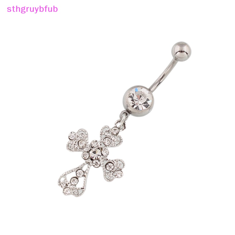Sthb thép không gỉ chữ thập mặt dây chuyền rốn móng tay thời trang pha lê rhinestone nút bụng nhẫn cho phụ nữ trang sức sexy vn