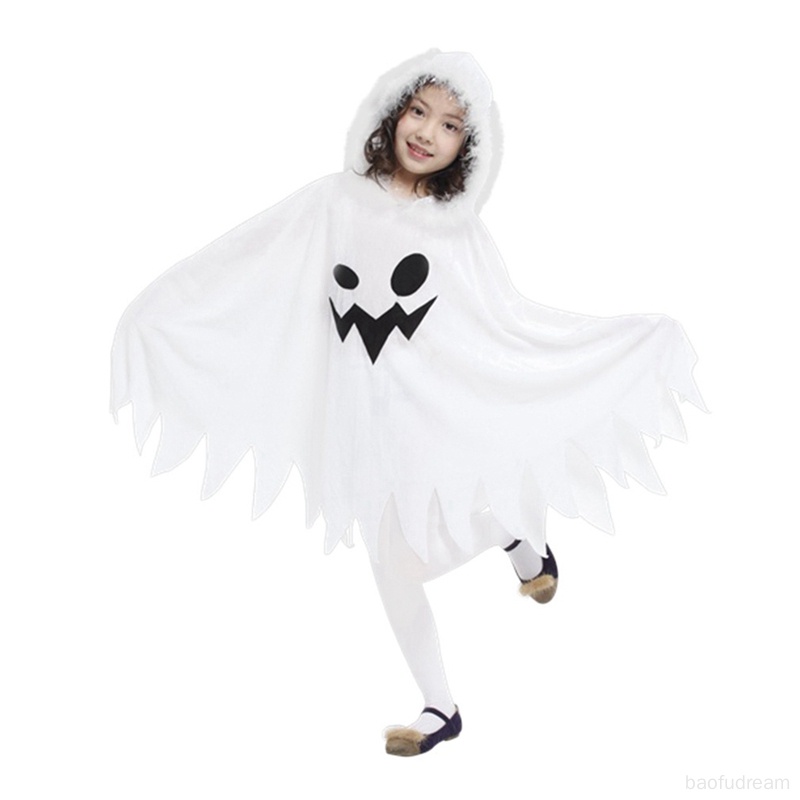 Halloween trẻ em ma trắng phát sáng áo choàng mặt ma