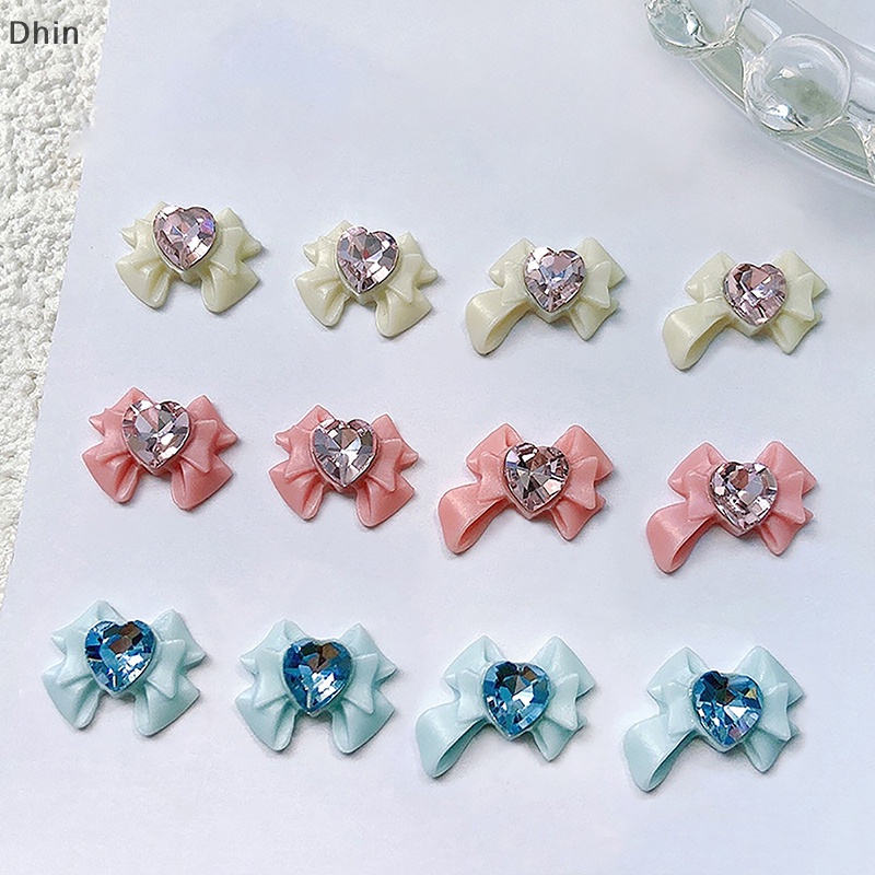 [dhin] 10 cái 3d resin bowknot nail ch kim cương hồng ruy băng nơ rhinestone bộ phận trang sức làm móng trang trí diiy salon phụ kiện quà tặng cod