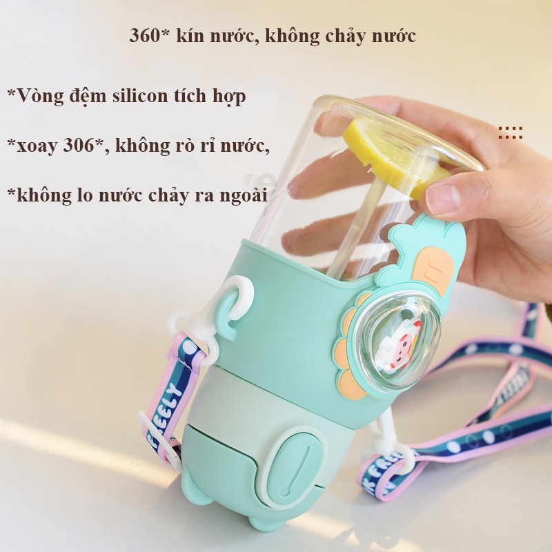 Bình uống nước cho bé tiện lợi hình thú cưng dễ thương 600ml, bình nước cho bé đi học nhựa PP cao cấp an toàn cho bé