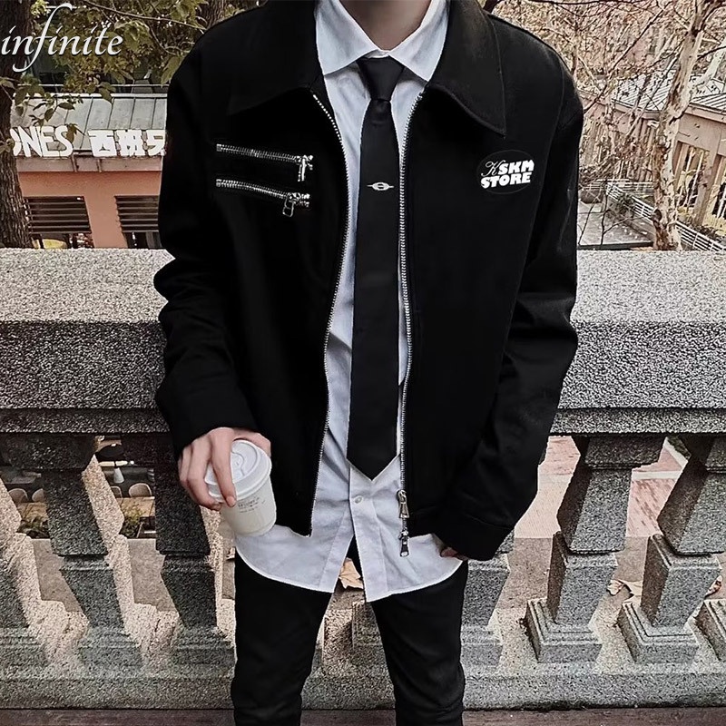 Áo khoác nam thời trang mới đơn giản all-match veel jacket lỏng lẻo đơn giản all-match zipper top