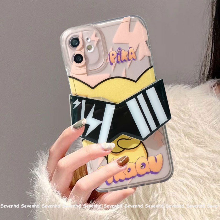 Tương thích cho iphone 14 13 12 11 pro max se2020 x xr xs max 7 8 6 6s plus angel eyes phone case with sunglasses holder ins cartoon cute pikachu protective cover
