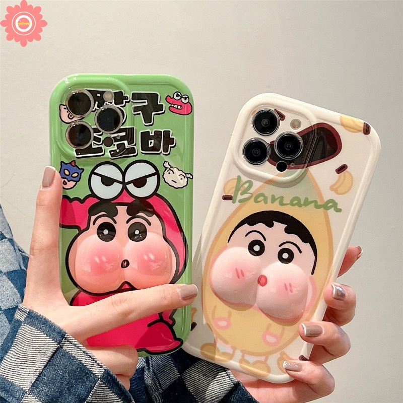 Phim hoạt hình vui nhộn crocodile banana phone case tương thích cho iphone 7 8 plus xr 11 14 12 13 pro max 6 6s x xs max se 3d decompression cartoon crayon shin-chan glossy soft cover