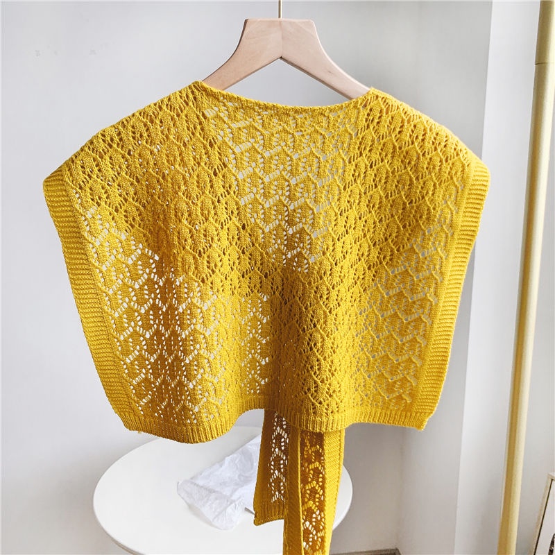 Shawl women ultra-light thin hollow knitted shawl new style high-end air conditioning room knotted small waistcoat