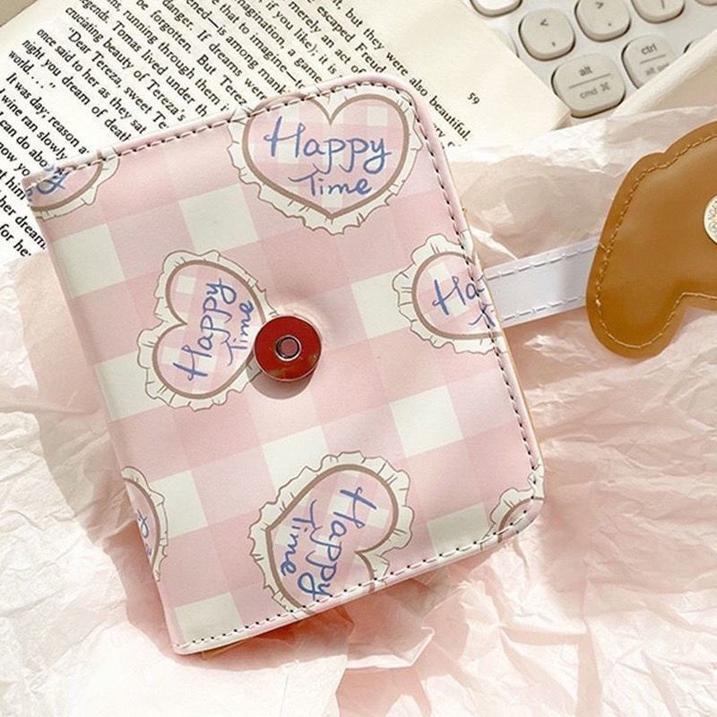 Yuki Ví Ngắn Gập Ba Bằng Da pu Chống Trộm Đa Năng In Họa Tiết Chó Hoạt Hình Dễ Thương Có Khóa Cài Nam Châm Cho Nữ