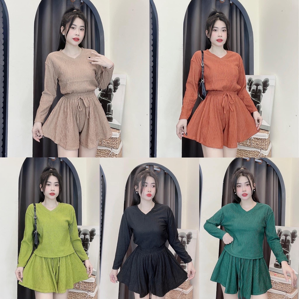 Set đồ bộ đùi lửng tay dài (Gugumi đồ bộ nữ, đồ ngủ nữ)