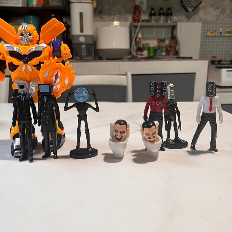 Mini skibidi toilet man pvc hình mô hình đồ chơi trận chiến trò chơi bàn trang trí quạt sưu tầm trẻ em người lớn quà tặng