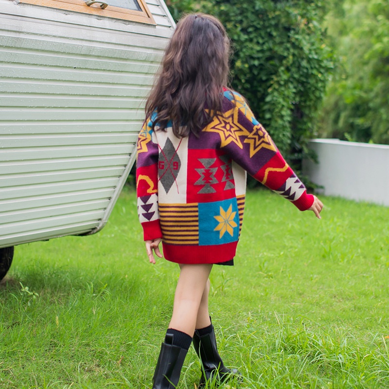 Mid-length girls cardigan sweater jacket 2023 thu đông phong cách mới trung bình trẻ em lớn phong cách phương tây mặc ngoài áo khoác trẻ em