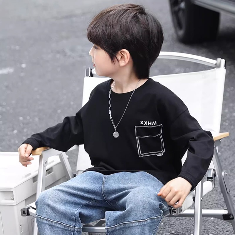 Bé trai t-shirt dài tay áo sơ mi trẻ em mới đáy áo sơ mi cotton tops trung và lớn quần áo trẻ em bé trai quần áo mùa thu