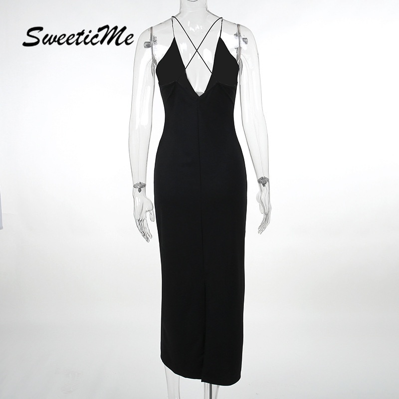 Sweeticme women's 2023 new fashion flower deep v-neck sexy backless slim fit prom long dress