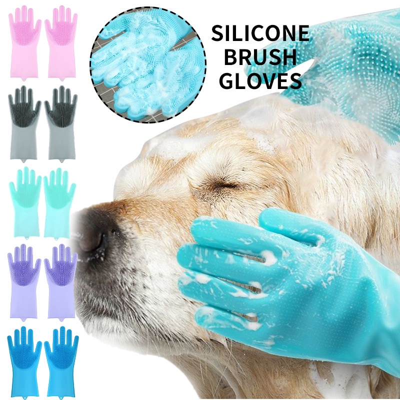 1 đôi Găng tay đi tắm cho thú cưng bàn chải tắm tẩy lông chất liệu silicone găng tay đa chức năng sản phẩm làm sạch vật nuôi
