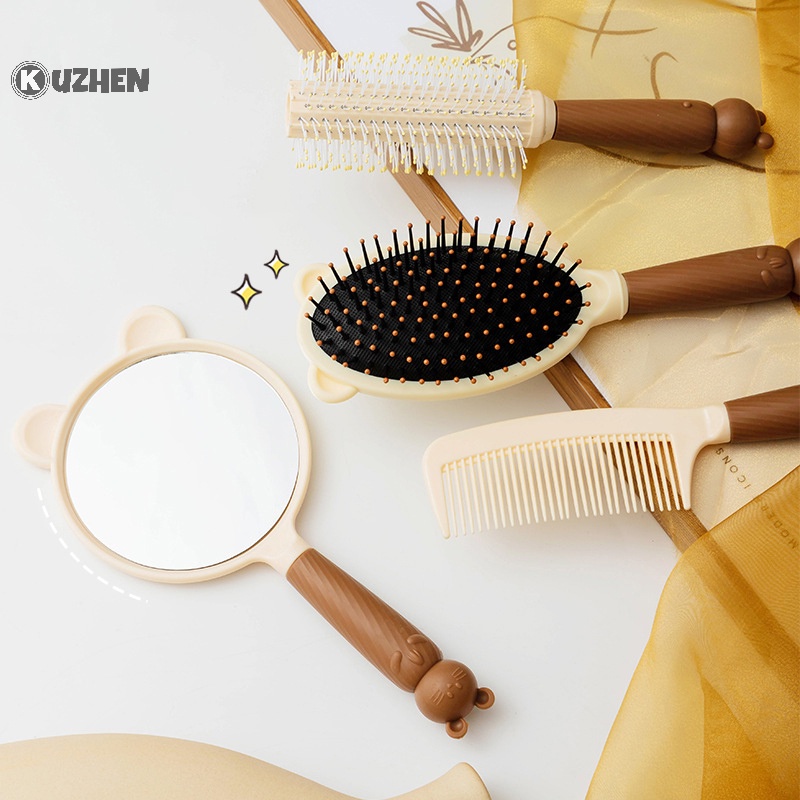 Lược chải tóc/ Gương trang điểm KUZHEN cầm tay thiết kế gấu dễ thương gỡ tóc thắt nút massage đầu không rối