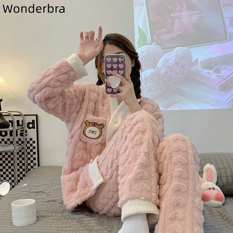 Đồ ngủ cho bà bầu phụ nữ mùa thu đông sau sinh quần áo giam giữ san hô lông cừu cho con bú bộ quần áo ở nhà