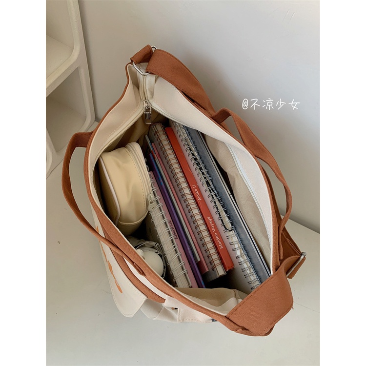 Favour Túi Xách Canvas Sức Chứa Lớn Màu Sắc Tương Phản Phong Cách Nhật Bản Dễ Phối Đồ Cho Học Sinh