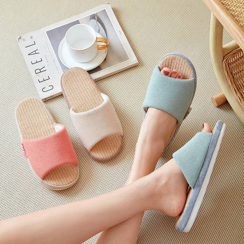 Dép Đi Trong Nhà Vải Lanh Đế Mềm Không Ồn Thiết Kế Tối Giản Cho Nam Và Nữ
