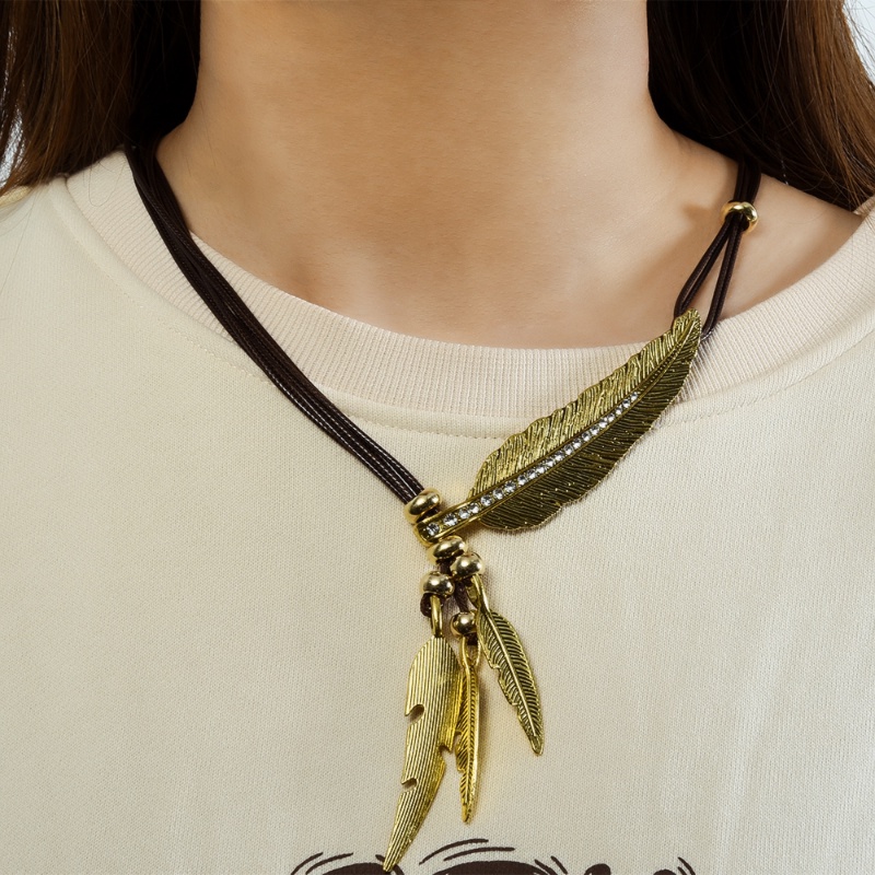 Vòng cổ Mặt Lông Vũ / Hạt Vàng / Bạc Phong Cách Bohemian Thời Trang Cho Nữ