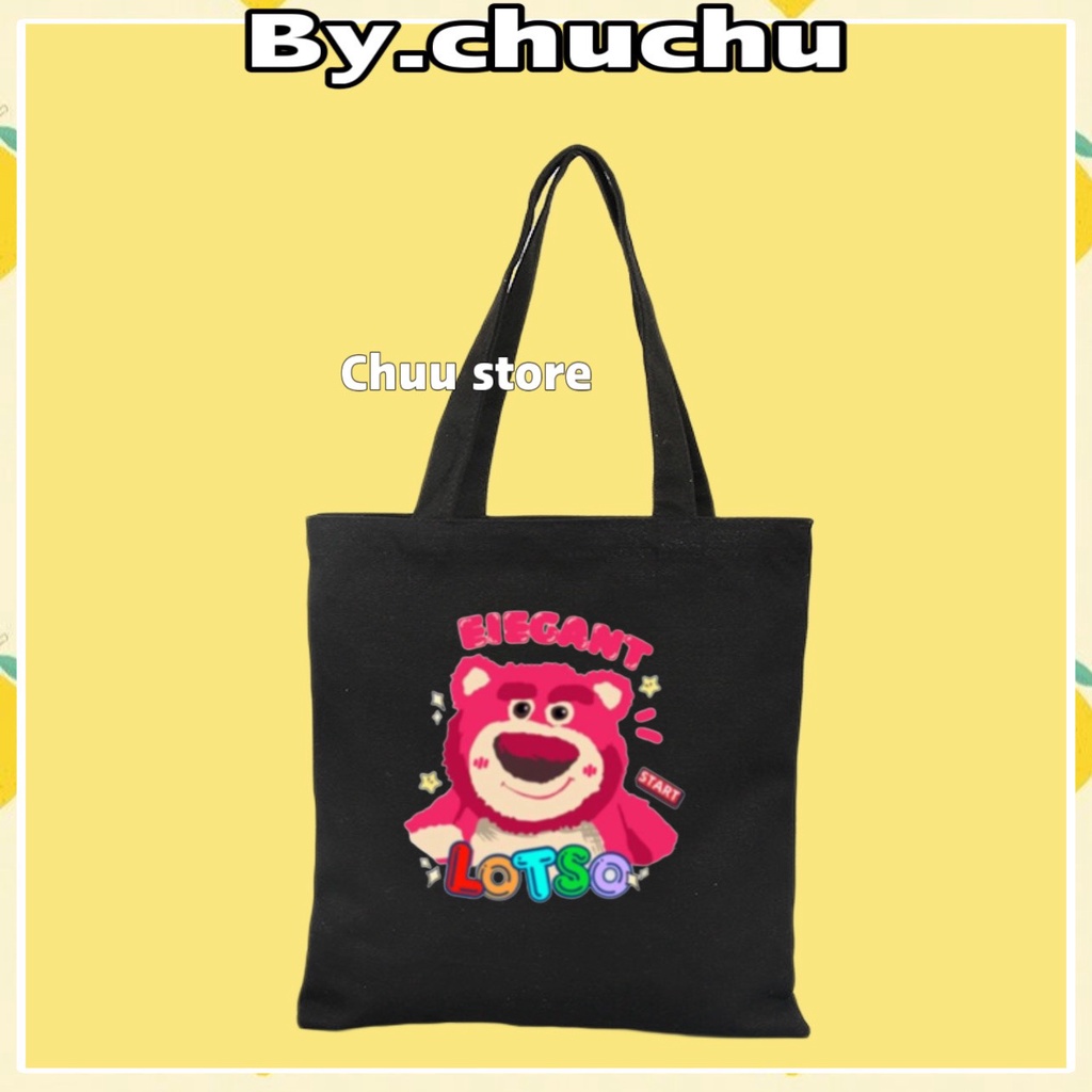 Túi Tote Vải Canvas Gấu Dâu LotSo Cute Phong Cách Hàn Quốc  MTT0341