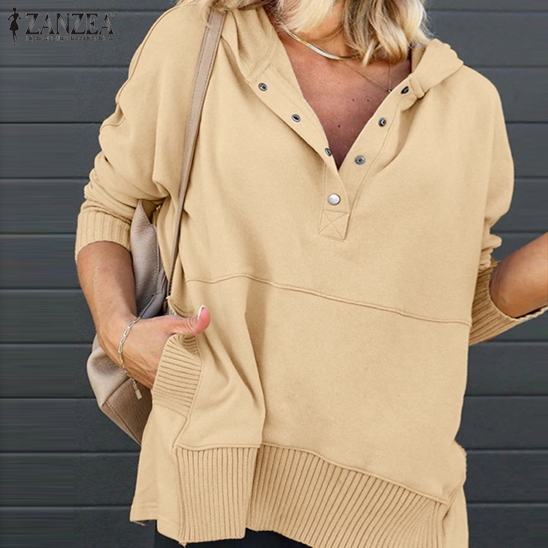 Zanzea Áo Hoodie Lửng Dài Tay Phối Màu Thời Trang Cho Nữ