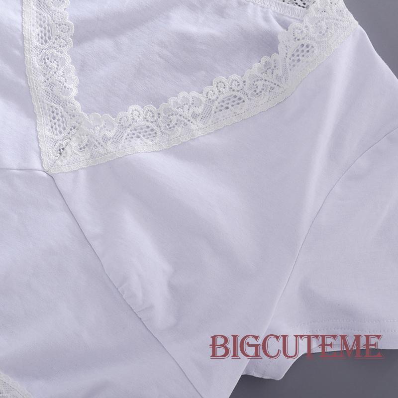 Áo Thun Crop Top Tay Ngắn Cổ Chữ V Phối Ren Thời Trang Mùa Hè Màu Trắng Cho Nữ