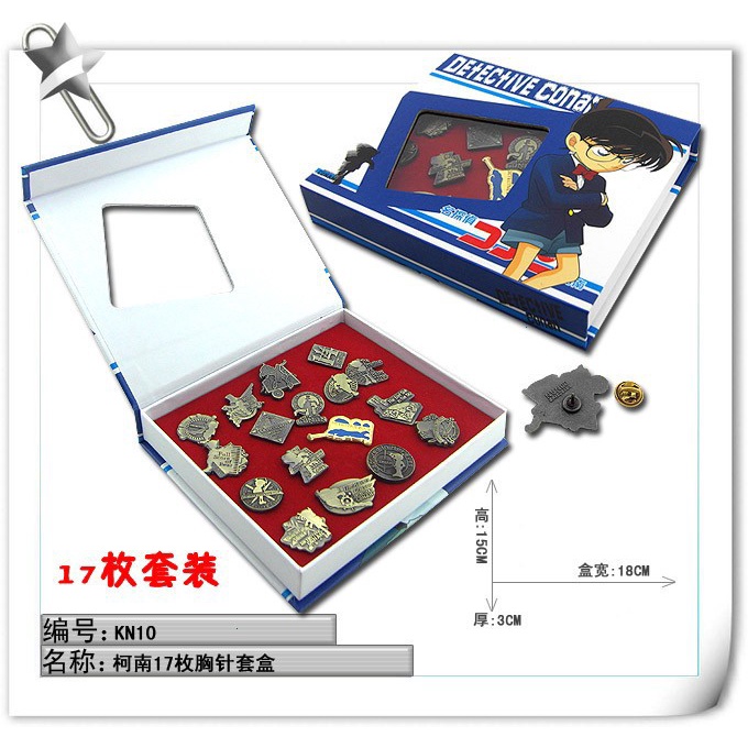 Set 17 Huy Hiệu Cài Áo Kim Loại Hình Thám Tử Conan