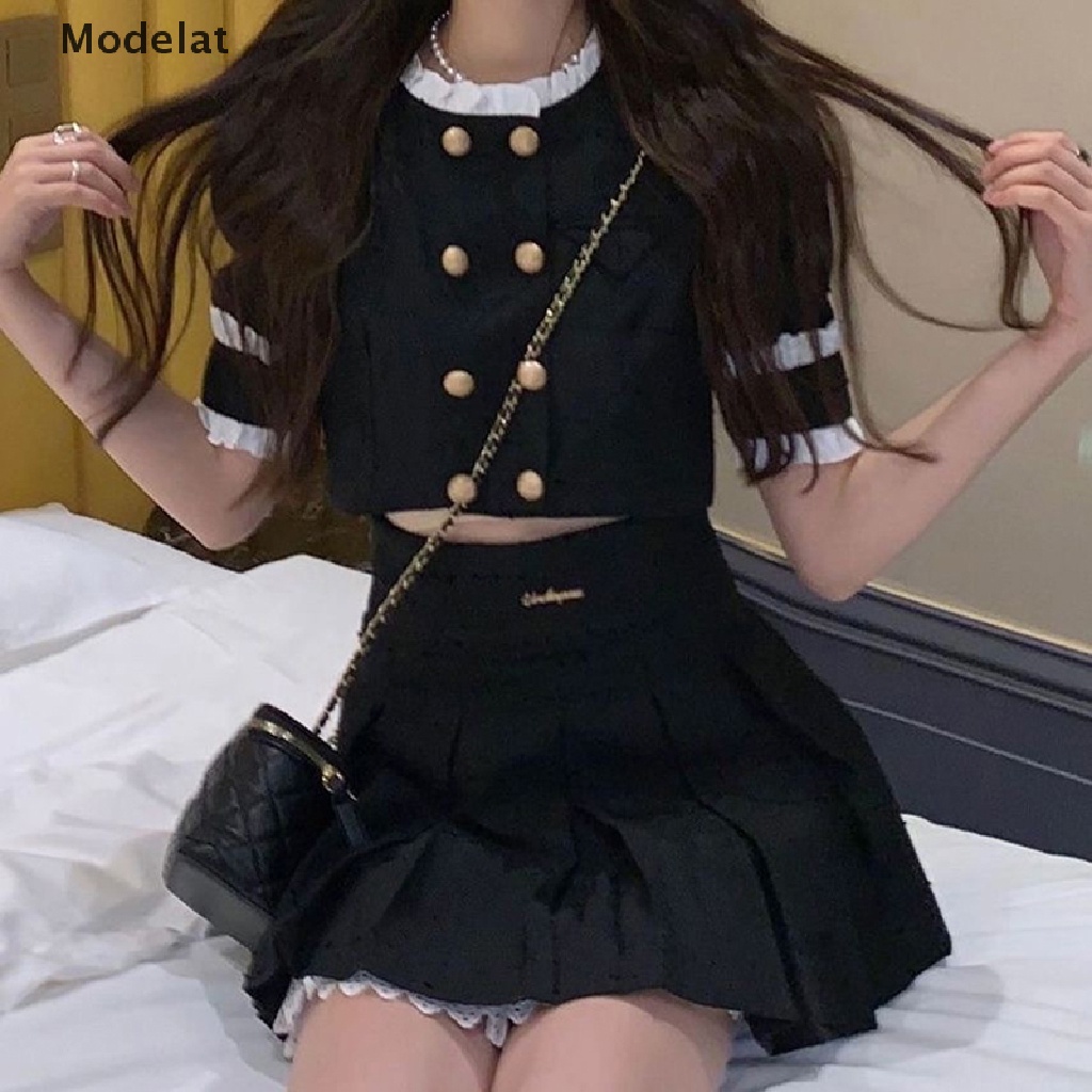 Mfc Set Áo Sơ Mi Mùa Hè 2023 Dáng Chữ A Xếp Ly Hai Hàng Nút Và Chân Váy Chữ A Phong Cách Harajuku Cổ Điển Cho Nữ y2k WTD