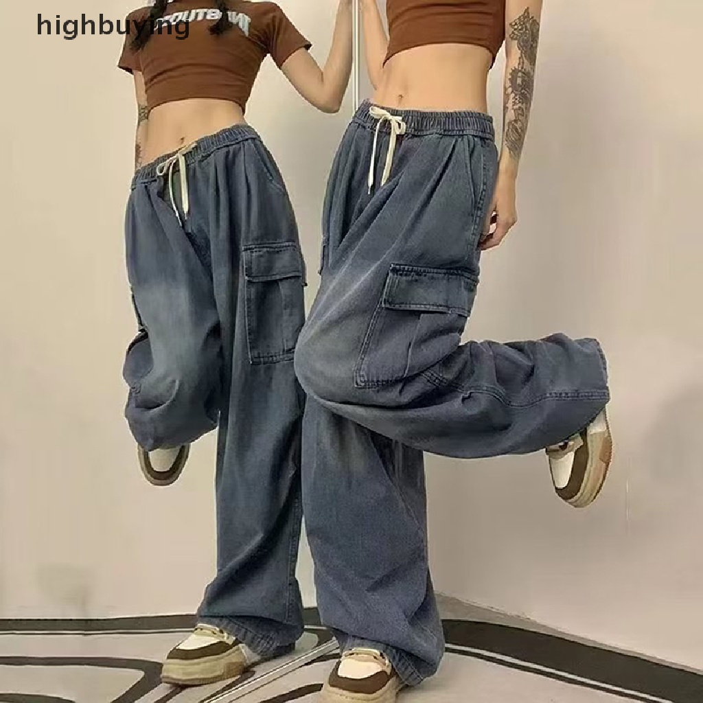 Quần Jean Dài Ống Rộng Phối Túi Lớn Phong Cách Hip Hop Đường Phố Cá Tính