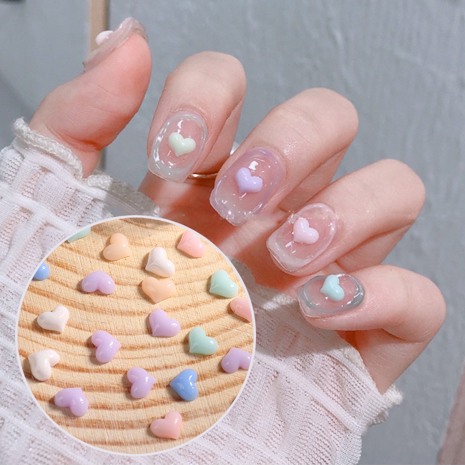 Set 50 Miếng Dán Trang Trí Móng Tay Họa Tiết Trái Tim Màu Gradient Dễ Thương